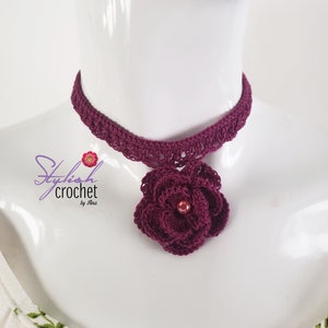 Crochet Choker Necklace with a Flower. Handcrafted Crochet Jewelry,  Crochet Fashion and Accessorieses all Occasion Gift. Ready to ship.