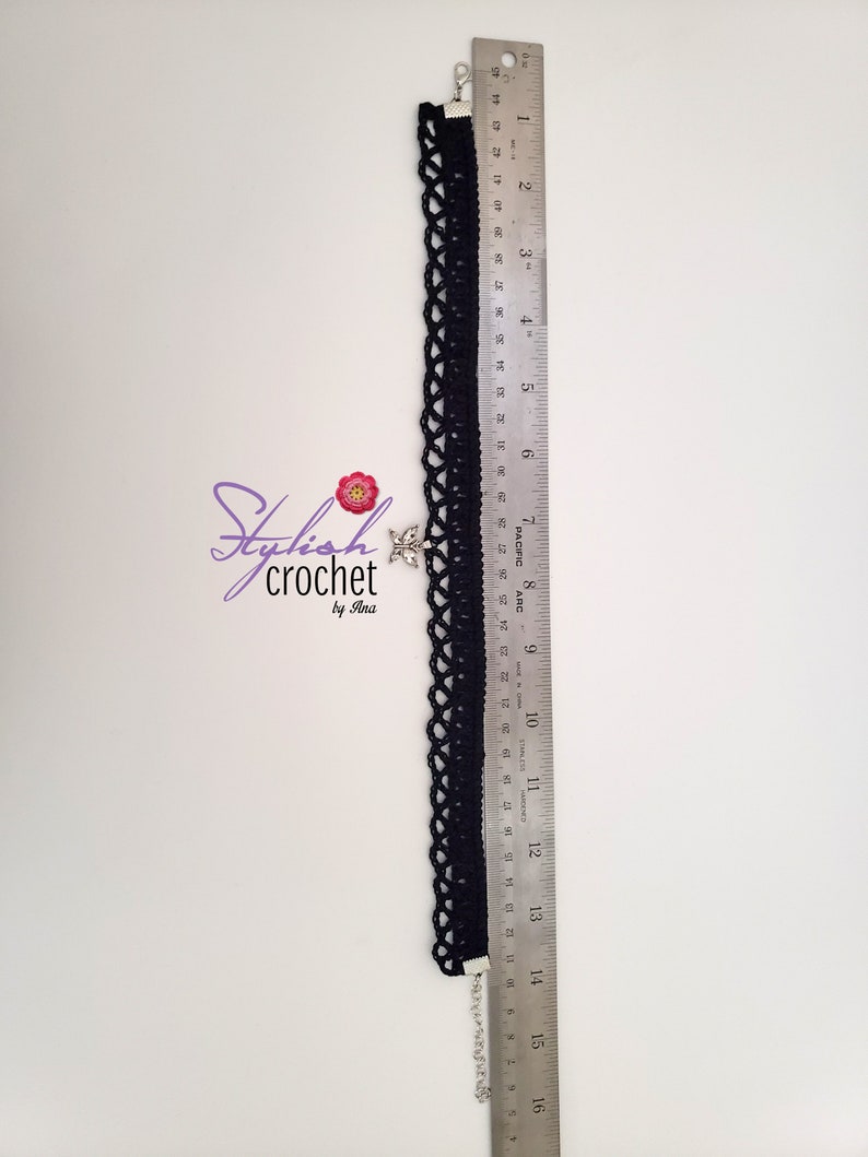 Black crochet choker necklace with a butterfly charm Handmade Lace Necklace Perfect as Easter or Mother/'s Day gift for Her.