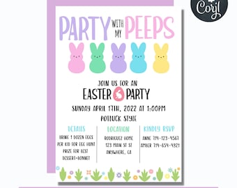 Party with my Peeps, Easter Invite, Easter Invitation, Peeps Easter, Peeps Easter Invite, Potluck Invitation, Egg Hunt, Digital Download