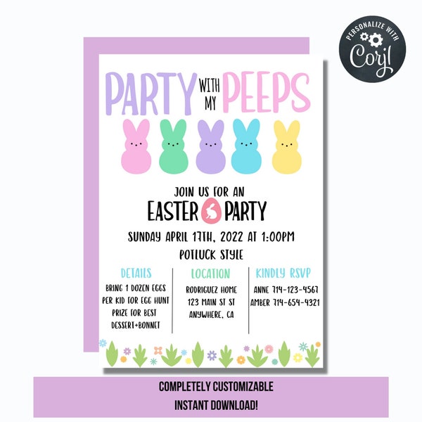 Party with my Peeps, Easter Invite, Easter Invitation, Peeps Easter, Peeps Easter Invite, Potluck Invitation, Egg Hunt, Digital Download