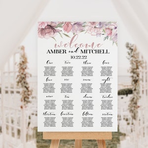Elegant Dusty Rose Flower Wedding Seating Chart Blush Template, Whimsical, Floral,- Digital Download - Floral Wedding Seating Chart