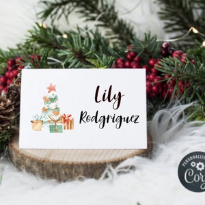 Christmas Tree Place Card Template, Editable Place Card, Name Card, Christmas Place Card, Seating Card, Printable, Corjl, Digital Download