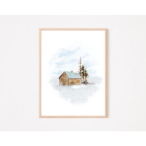 Winter Holiday Home in Snow Print, Winter Wall Print, Christmas Printable Art, Snowy Winter Scene, Christmas Decor, Digital Download,