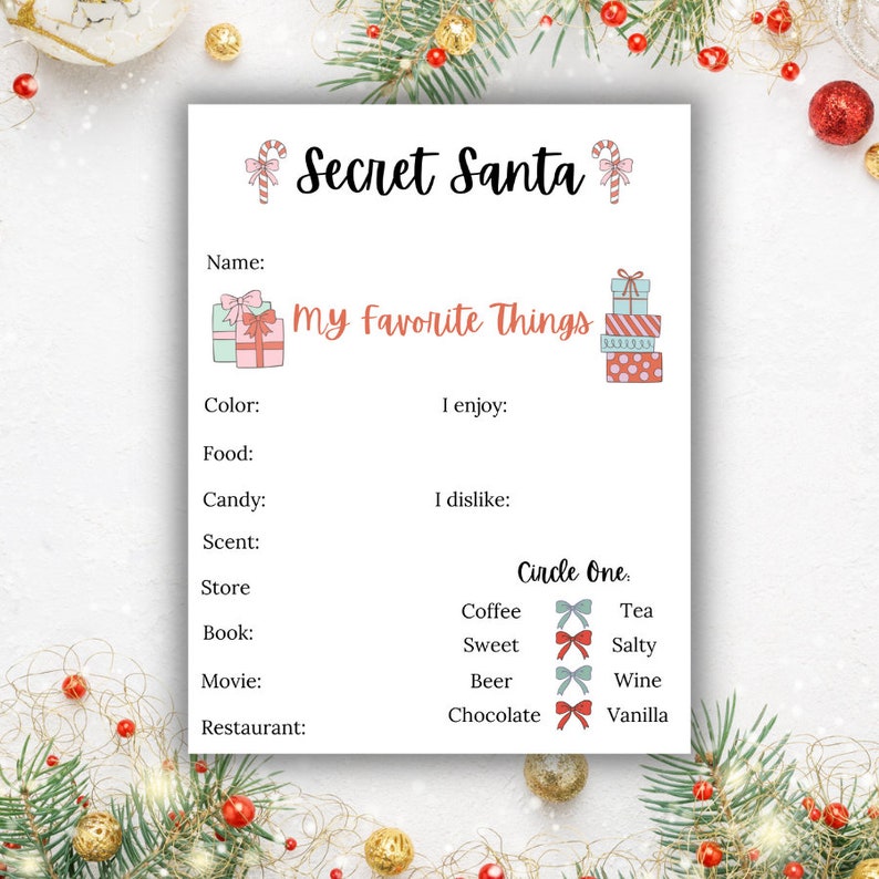 Printable Cute Secret Santa Template Digital Download Etsy