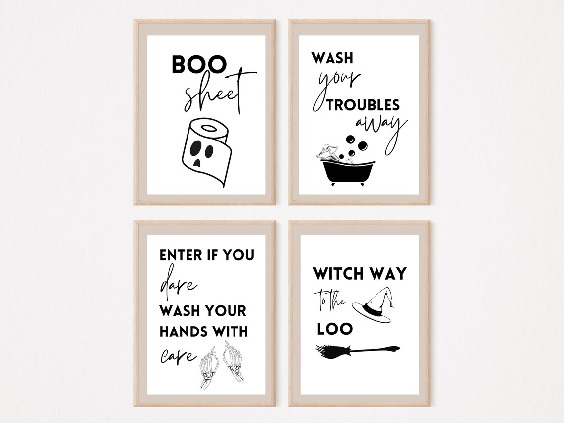 Halloween Bathroom Wall Art Set Bathroom Wall Art Bathroom Etsy
