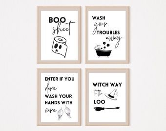 Halloween Bathroom Wall Art Set, Bathroom Wall Art, Bathroom Decor, Halloween Decoration, Halloween PNG, Digital Download, Funny Bathroom