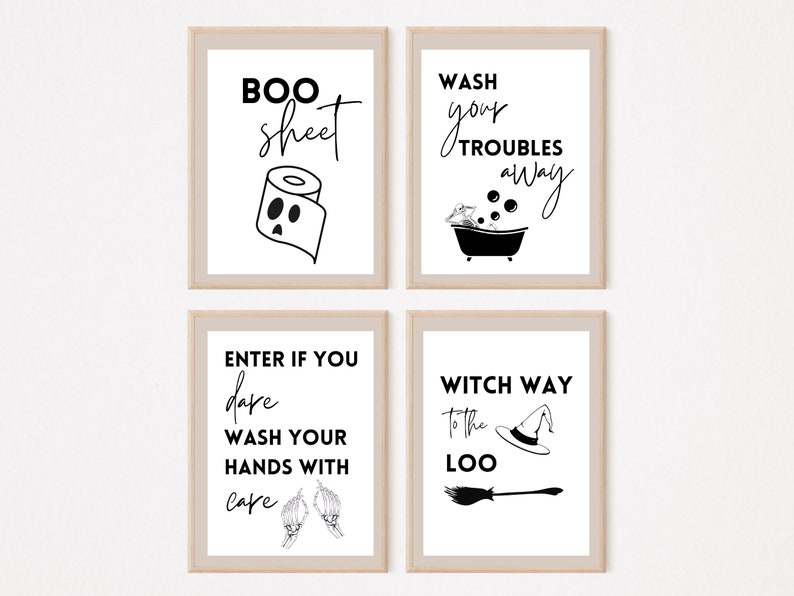 Halloween Bathroom Wall Art Set Bathroom Wall Art Bathroom - Etsy
