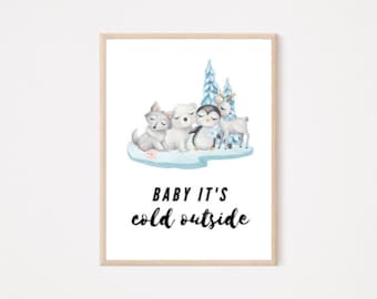 Arctic Animal Nursery Decor, Penguin Nursery Wall Art, Printable Animal Nursery Wall Art, Digital Download, Polar Bear Art