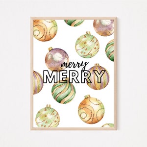 Merry Merry Christmas Printable, Rose Gold Christmas Print, Holiday Print, Christmas Bulb Print, Digital Download