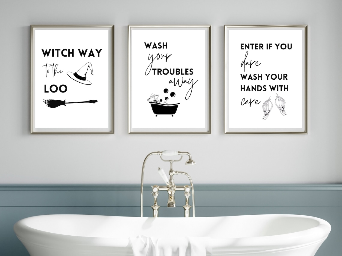 Halloween Bathroom Wall Art Set Bathroom Wall Art Bathroom Etsy