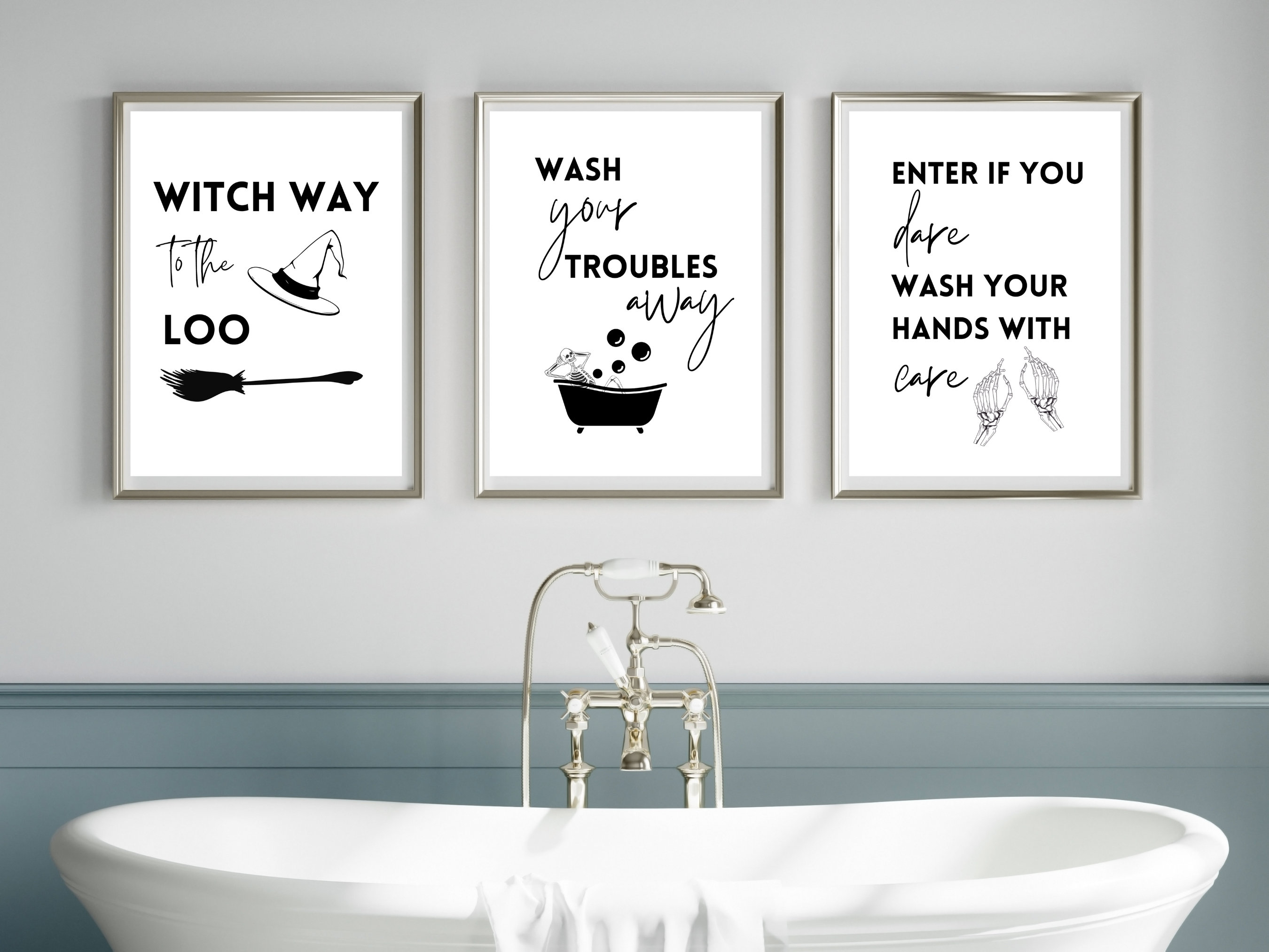 Halloween Bathroom Wall Art Set Bathroom Wall Art Bathroom Etsy