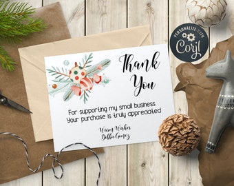 Holiday Thank You Card, Thank You for Your Business, Thank You for Your Purchase, Christmas Thank You Card, Printable, Digital Download