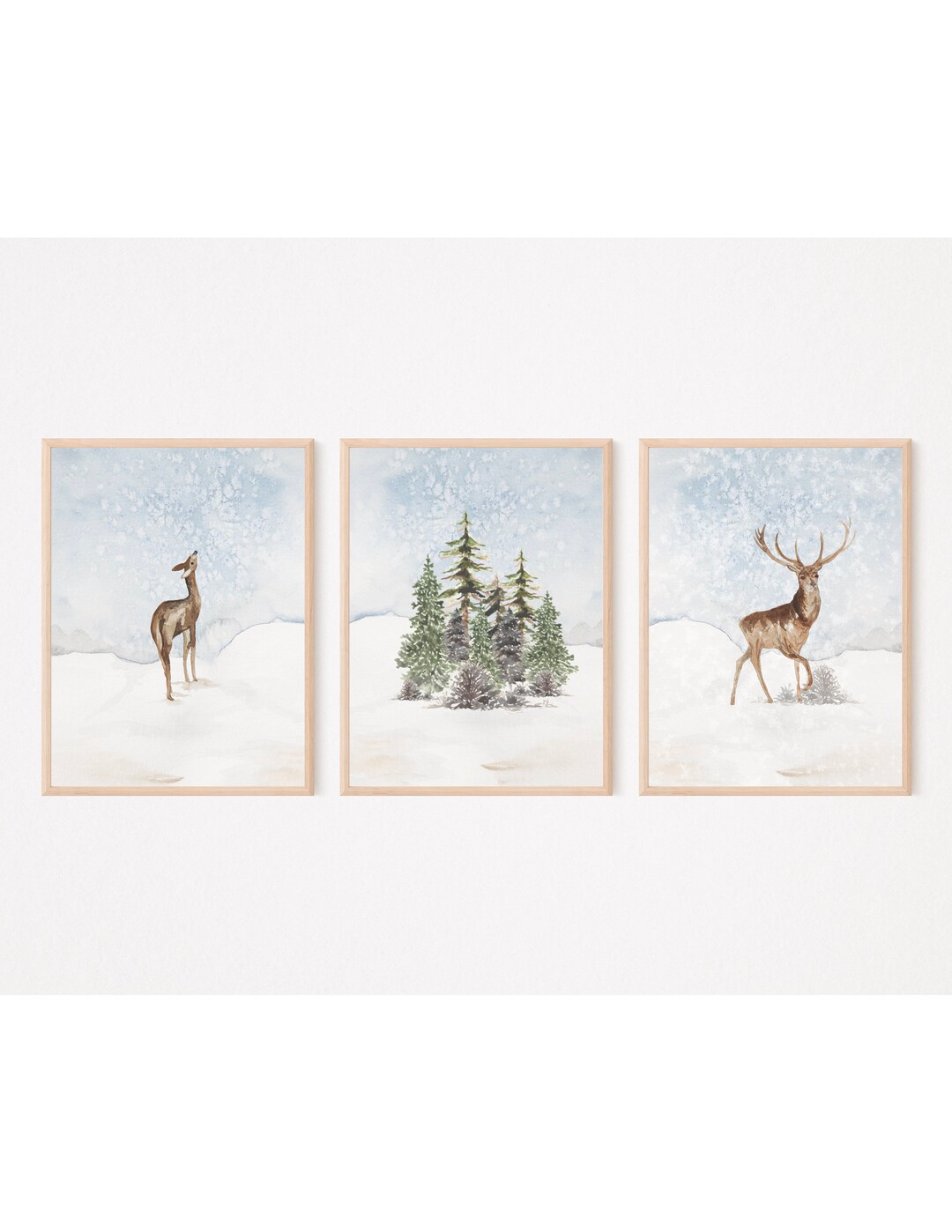 Winter Woodland Deer and Fawn Wall Art, Set of 3, Christmas Decor ...