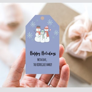 Editable Snowman Christmas Gift Tag Template, Printable Holiday Favor Tag, Snowman Family, Christmas Gift Tag , Instant Download