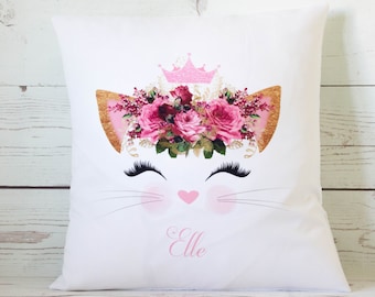 Personalised pink feather girl 16/" white cushion cover Shabby Chic Nursery