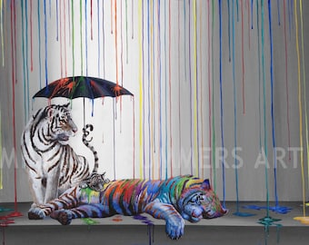 Catnap - tiger illustration - pop art print - surrealism print - fine art print - decor - modern wall art -  painting by Michael Summers