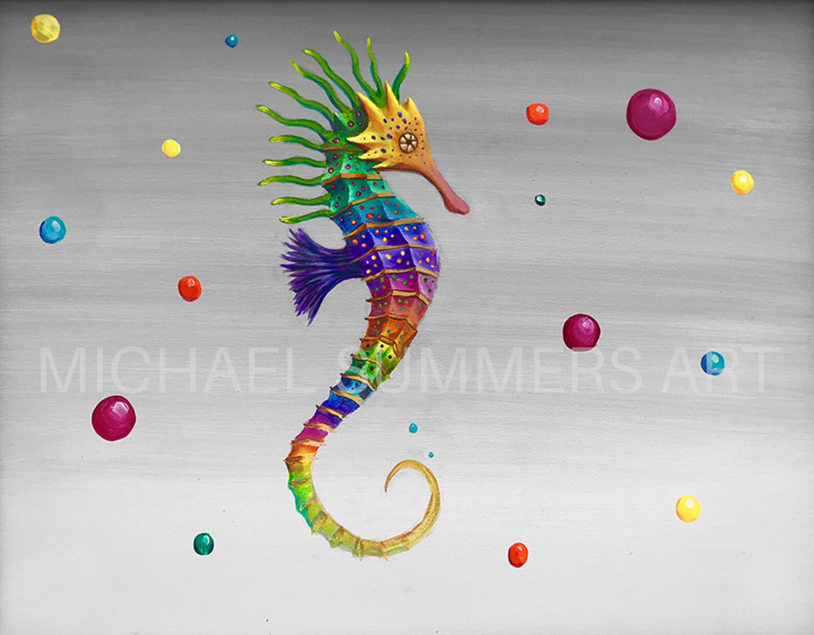Bubbles seahorse illustration aquatic art pop art print Etsy
