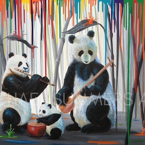Family Band - panda illustration - fine art print - surrealism print - decor - modern wall art - art - painting - popart by Michael Summers