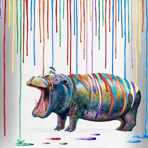 Petit assistant - illustration d'hippopotame - impression pop art - impression surréalisme - impression d'art - art mural moderne - peinture de Michael Summers