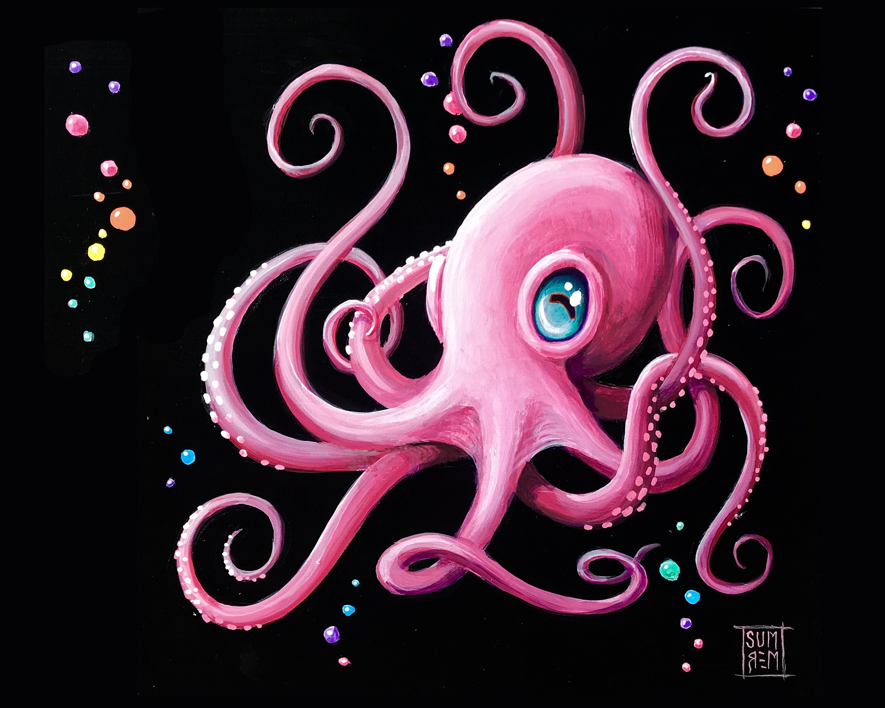 Pink - Octopus Illustration - Pop Art Print - Pop Surrealism