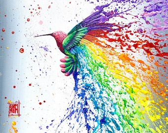 Glow - hummingbird illustration - bird illustration - pop art print - fine art print - modern decor - art - painting by Michael Summers