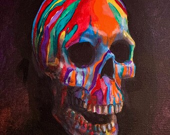 Metamorphosis - skull illustration - pop art - rainbow - surrealism print - art - fantasy print - decor - wall art -  by Michael Summers