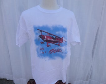 Vintage Life Is A Pitts Aircraft Bi-Plane Airplane t-shirt Extra Large XL 100% Cotton t-shirt Spark Joy