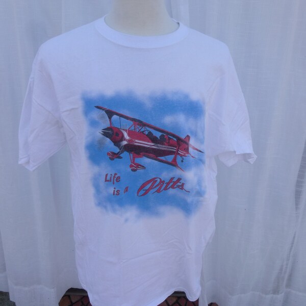 Vintage Life Is A Pitts Aircraft Bi-Plane Airplane t-shirt Extra Large XL 100% Cotton t-shirt Spark Joy