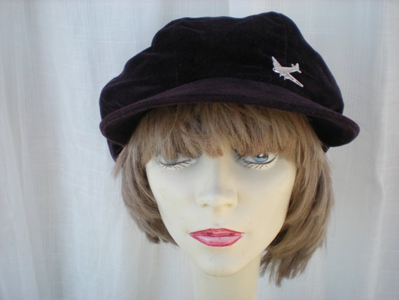 Vintage 90's Deep Purple Velvet Page Boy Cap Gavr… - image 5