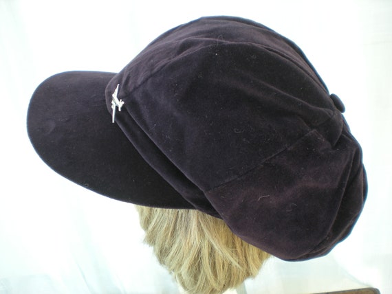 Vintage 90's Deep Purple Velvet Page Boy Cap Gavr… - image 2