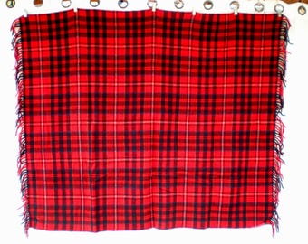 Vintage Pendleton Wool Blanket Red Plaid Tartan 60" X 52" Woolen Mills USA