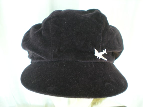 Vintage 90's Deep Purple Velvet Page Boy Cap Gavr… - image 1