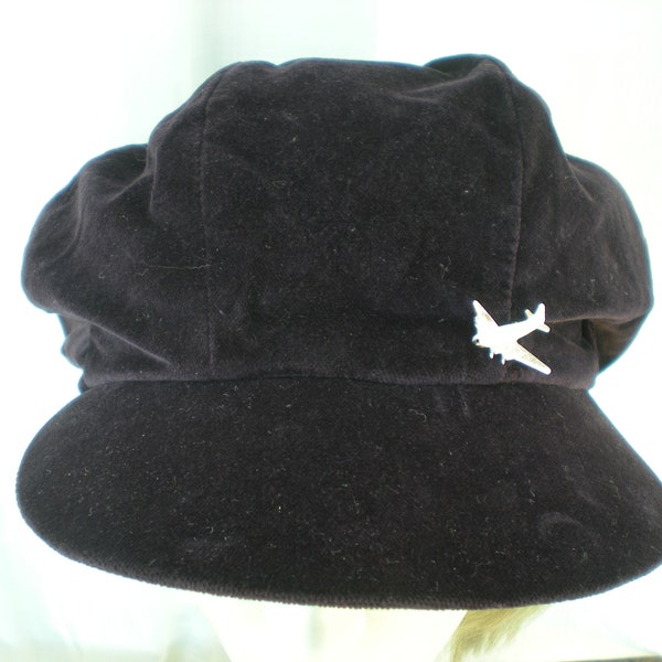 Vintage 90's Deep Purple Velvet Page Boy Cap Gavroche Baker Cabby Newspaper Hat Dreadlocks Tam Czech Republic