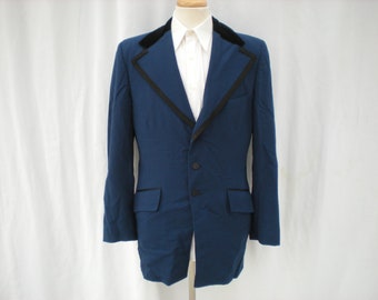 Vintage Midnight Blue Men's Three Button Bradleigh Tuxedo Velvet Lounge Evening Jacket Coat Medium M Please Read Spark Joy