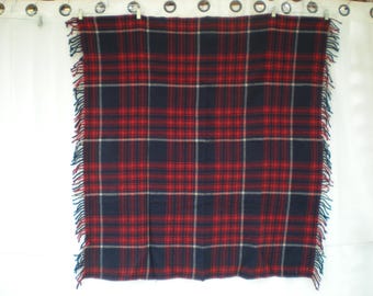Vintage Troy Mills Wool Blanket Red Plaid Tartan 50" X 47" Woolen USA
