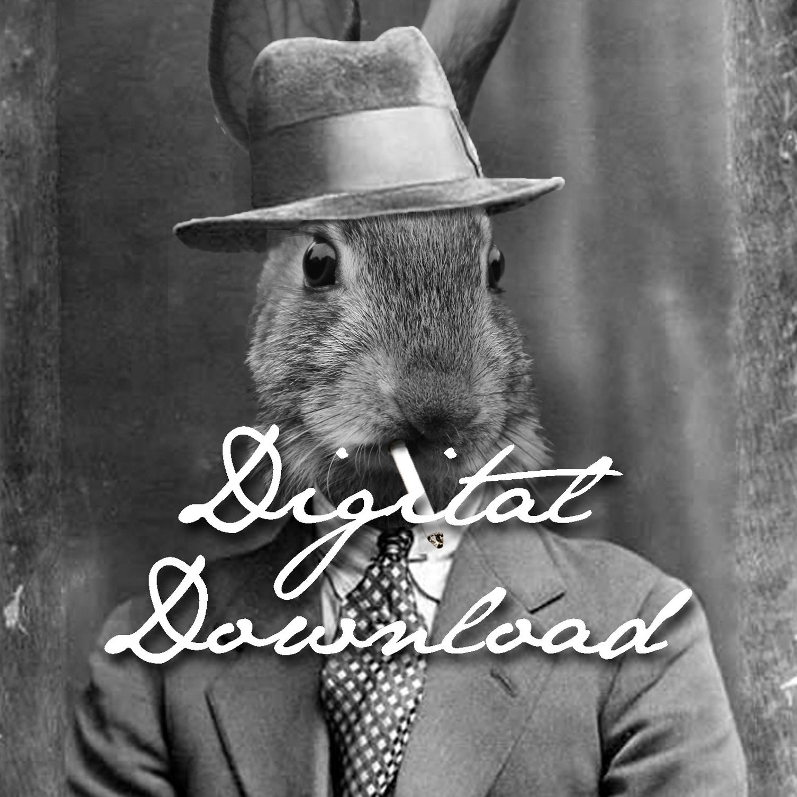 Rabbit With Cigarette Digital Download Art Print Funny Bunny Etsy