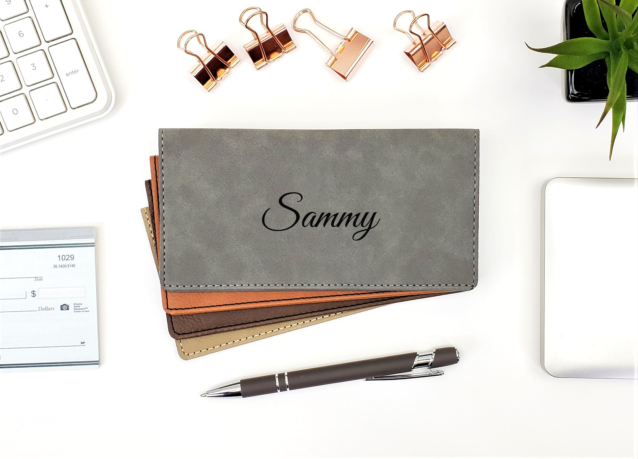 Personalized Leatherette Checkbook Cover Name Last Name