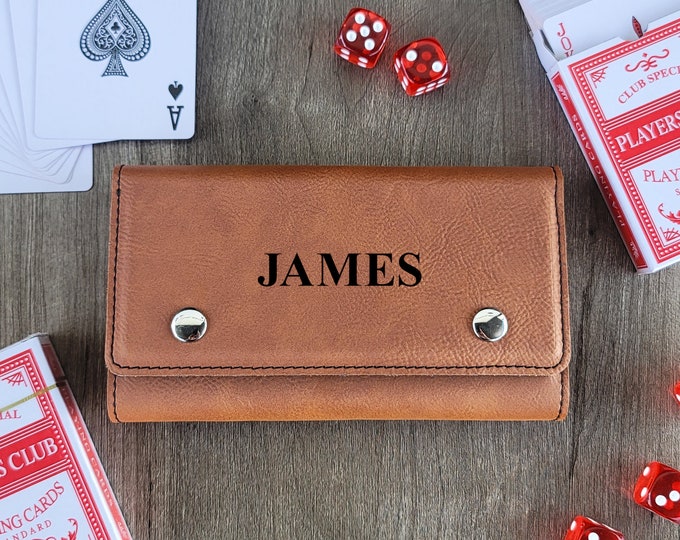 Personalized Dice Set, Card and Dice Set, Deck of Cards Holder, Personalized Card Game, Vegan Leather Case, Gift For Him, Christmas Gift