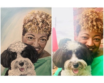 Custom Pet & Owner Portrait, Acrylic Painting