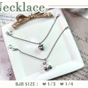 Stainless Cherry and Heart Necklace - 1/3 1/4 BJD Accessories