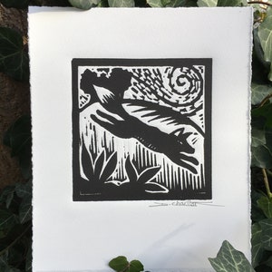 Fox Linocut print, Printmaking, Ideal gift, lino cut, wildlife