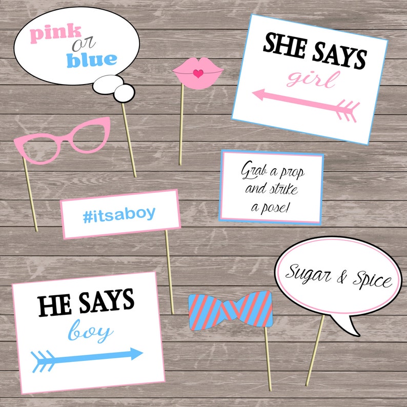 Printable Photo Booth Props Gender Reveal 18 Instant Props Etsy