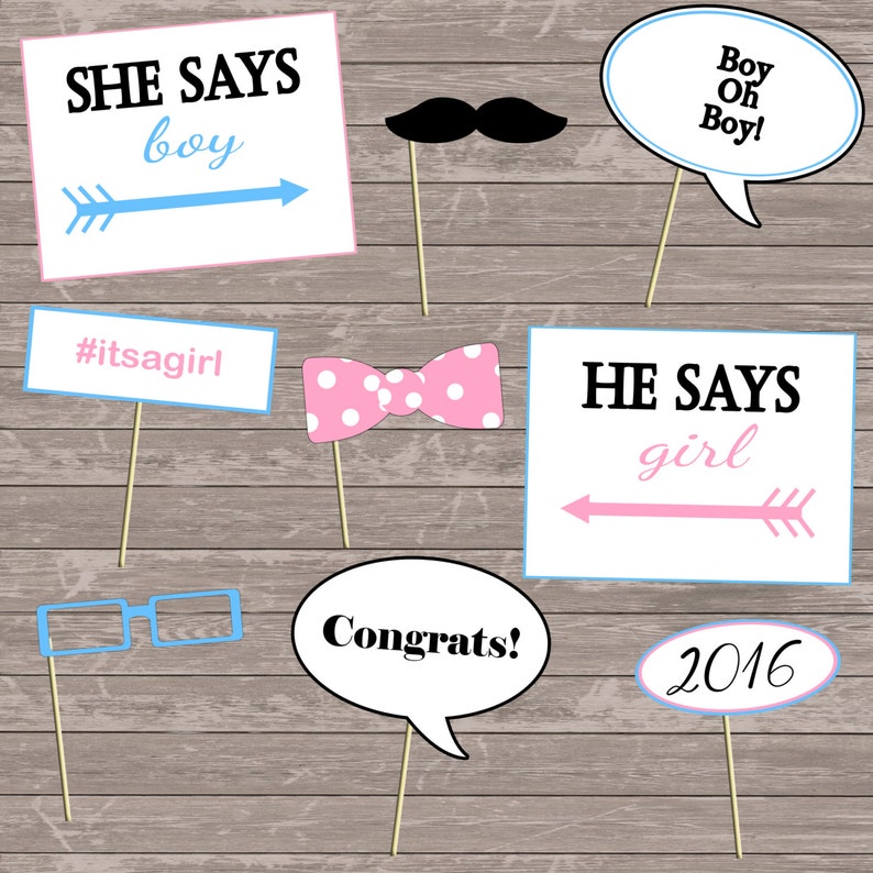 Printable Photo Booth Props Gender Reveal 18 Instant Props Etsy