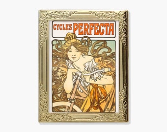 Cycles Perfecta By Alphonse Mucha Art Frame Enamel Lapel Pin - Vintage Lapel Pin, Art Inspired Enamel Pins, Unisex Lapel Pin