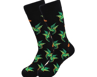 Dragon Print Fantasy Chaussettes de créature mythique, Fun MDN, Impression de dessin animé mignon, Chaussettes de créature magique, Chaussettes de nouveauté Cartoon Happy & Funny Crew