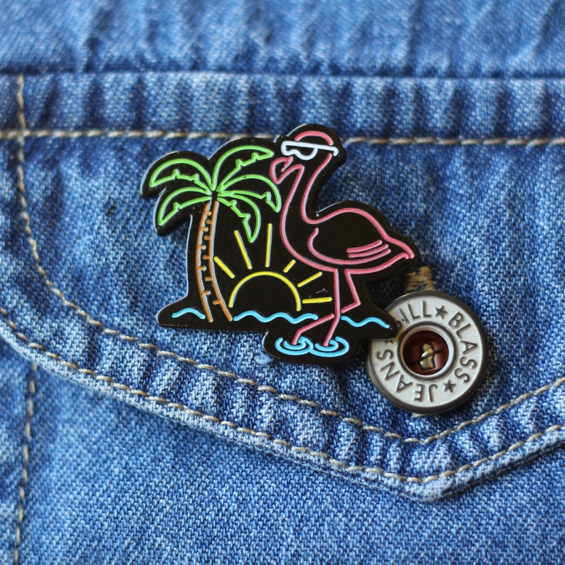 Neon Flamingo Chill Life Flamingo Beach Enamel Pin image 4