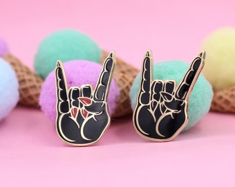 Hail Satan Horns Pin - Rock / Heavy Metal Hand Symbol Enamel Pin