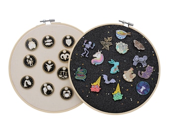 8.5'' Glitter Embroidery Hoop - Enamel Pin , jewelry Display Wall Art Hanging With Table Stand (Pins not included）