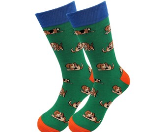 Cute Animal Cartoon Happy, Funny Socks - Pets Lover Crew Socks Beagle Dog Socks