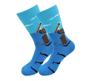 Pelican Fish Birds Socks - Cute Animal Cartoon Happy, Funny Socks - Birds Lover Crew Socks